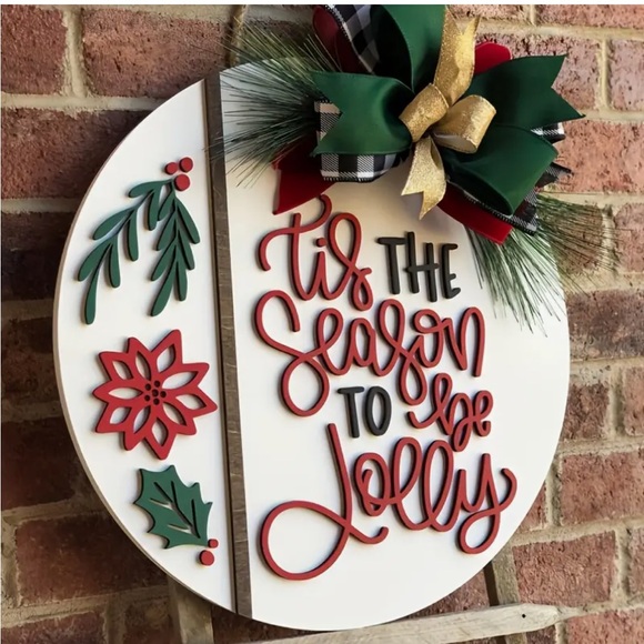 Christmas ‘Tis The Season To Be Jolly’ Welcome Door Sign - Picture 2 of 3